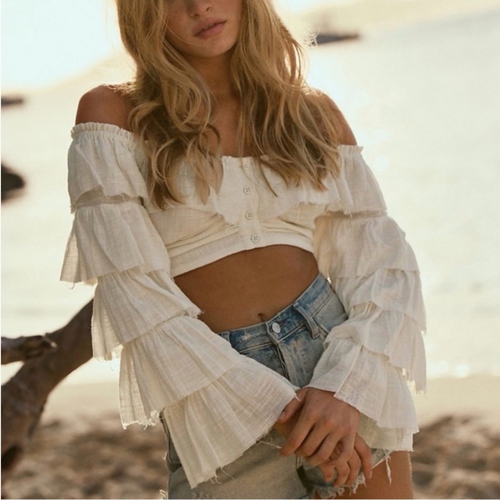 Free People Falling Flowers Crop top tiered sleeves